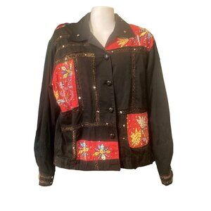 Women's Vintage Sandy Starkman Art to Wear Jacket LRG Fun Lining Mirrors Pockets